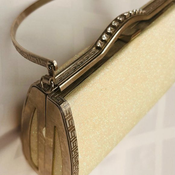 Elegant Sparkly Cream Clutch with Silver Accents - Picture 7 of 10